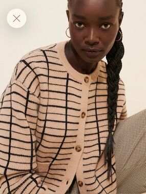🖤🤎NVLT Luxury Cream Cardigan Black Windowpane Grid 🤎🖤